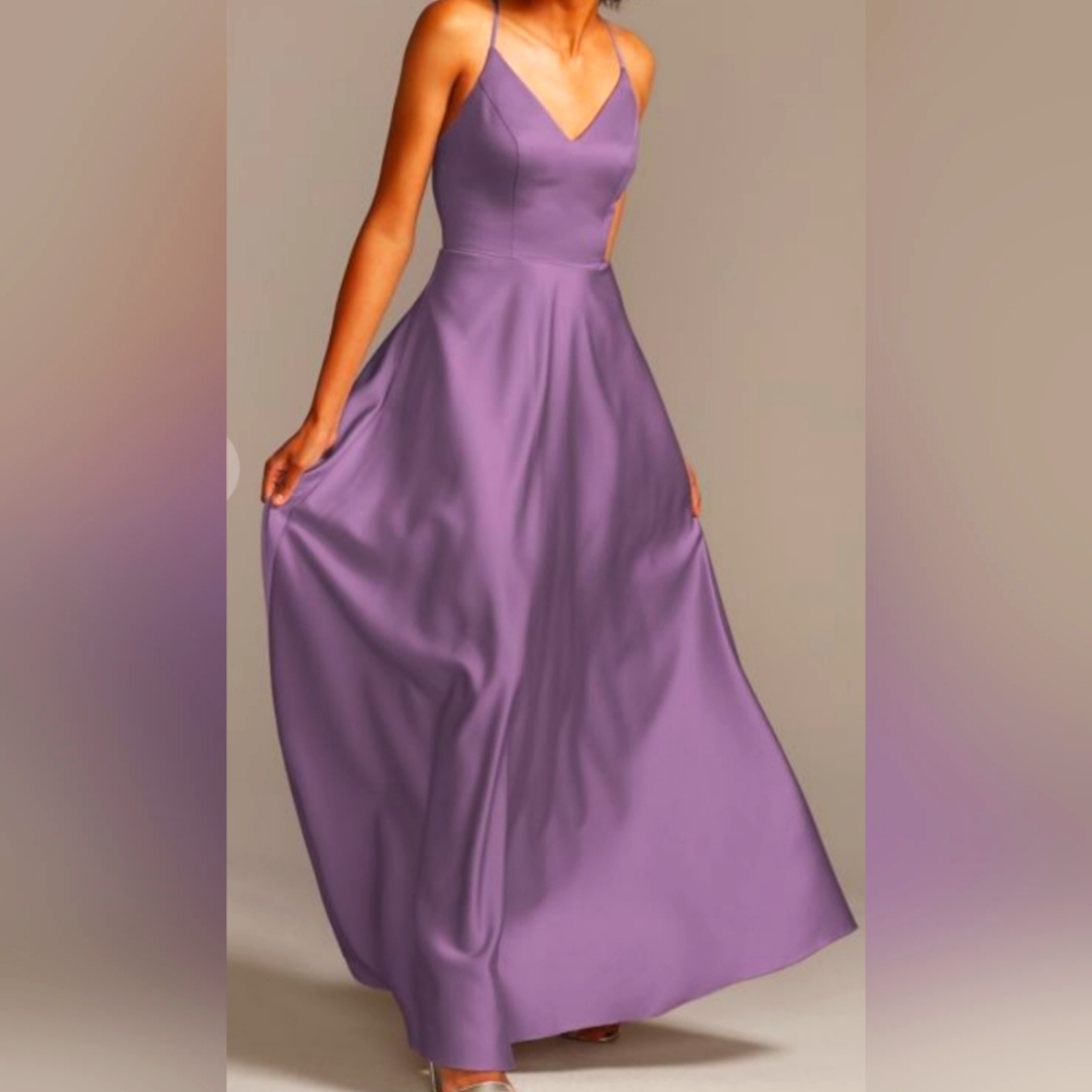 David's Bridal Spaghetti Strap satin A-Line Bridesmaid Dress